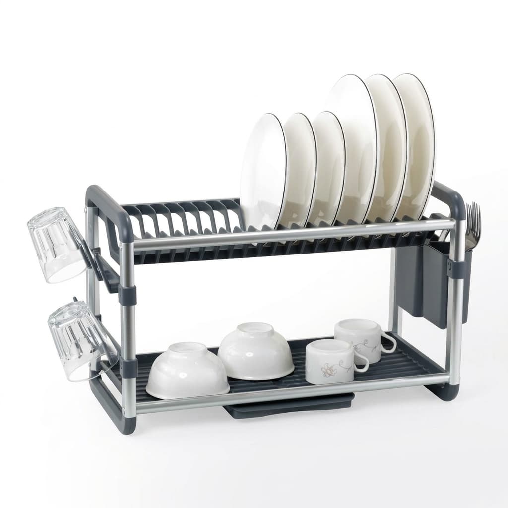 2 Layer GRAY Aluminum Dish Rack with Auto Drainage | Premium Dish Drying Rack UAE — image 1 of 2
