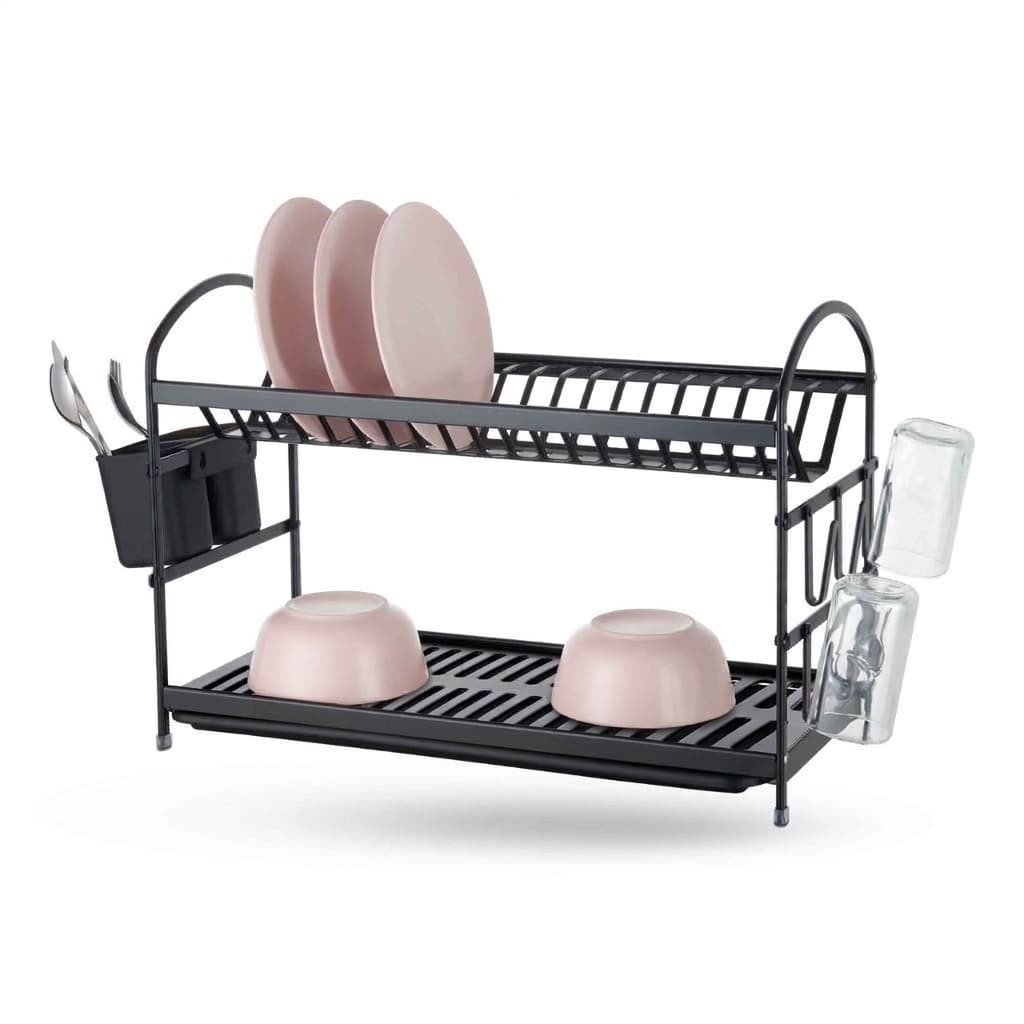2 Layer FULL BLACK Aluminum Dish Rack with Auto Drainage | Premium Dish Drying Rack UAE — image 1 of 2