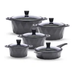 10PCS Granite Non-Stick Cookware Set with Silicone Lids & Induction Base | Premium Kitchen Set UAE