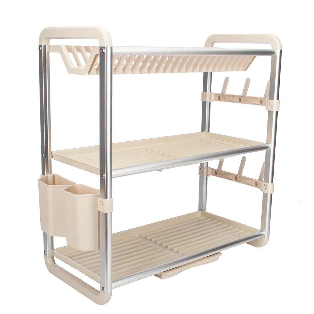 0-3-Layer-Aluminum-Dish-Rack-with-Auto-Drainage-La 3 Layer Aluminum Dish Rack with Auto Drainage | Large Dish Drying Rack UAE - Image 1