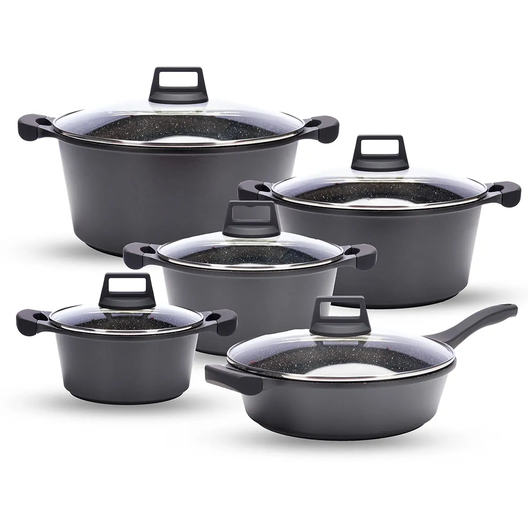 0-BLACK-Marchome.ae 10PCS Granite Non-Stick Cookware Set with Induction Base | Premium Kitchen Cookware UAE - Image 1
